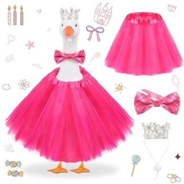 Imagem de yuboo Fantasia de ganso para varanda de princesa, vestido de ganso de aniversário, saia tutu rosa choque, roupas de ganso com strass de cristal, tiara de coroa, gravata borboleta para decoração de