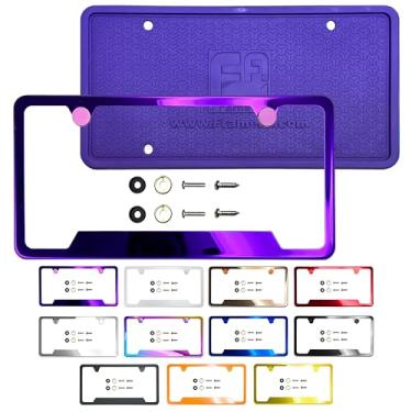 Imagem de Moldura de placa de licença de canto inferior de proteção traseira de silicone espelho roxo galvanoplastia cromada ajuste universal parafuso de alumínio na tampa, aço inoxidável T304, à prova de ferrugem à prova de intempéries (quantidade: 1 moldura)