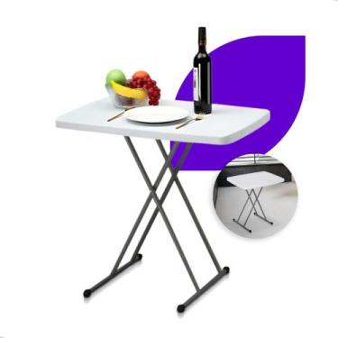 Imagem de Mesa 80x50 Dobravel Com Ajuste de Altura Camping Estudo Pequena De Pla