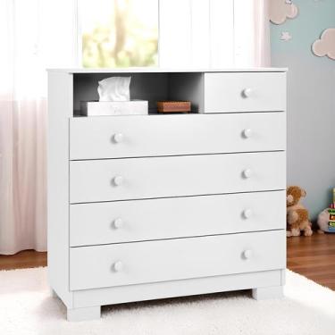 Imagem de Cômoda Infantil Bebê Amora 5 Gavetas Com Pés - Maxi Do Brasil, Branco