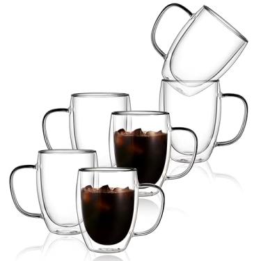 Imagem de CNGLASS Pacote com 6 canecas de café de vidro de parede dupla, xícaras de café transparentes de 350 ml com alça, canecas de café expresso de vidro isolado para latte, cappuccino, chá