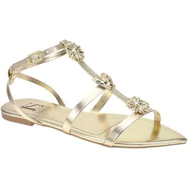 Imagem de Sandália Rasteira Bico Fino Folha Gladiadora com ABS Dourado Fivela Confortável 26-1775 (Off White, BR, Adulto, Numérico, 38)