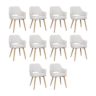 Imagem de Kit 10 Cadeiras De Jantar Dakota Estrutura Aço Carbono Laminado Natural Com Estofado Linho Cru