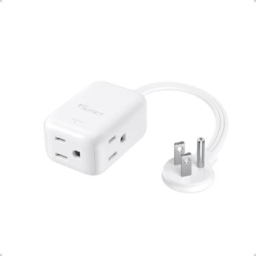 Imagem de NUTICT Cabo De Extensão Curto Plano 1,5 Pés, 3 Pinos Para Ambientes Internos Com Protetor Contra Surtos 900 J, Plugue Ângulo Esquerdo Perfil Baixo, 13 A/1625 W, Pequeno Extensor Tomada Cozinha, Banh