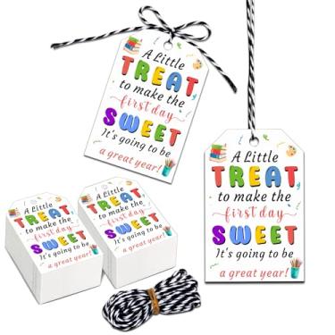 Imagem de Presentes de volta às aulas para estudantes etiquetas de presente com cordão anexado, etiquetas de presente de primeiro dia do jardim de infância com cordão, material escolar para professores e