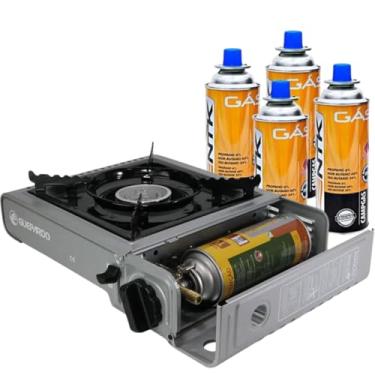Imagem de Guepardo Fogareiro Horizontal Duppio com Kit 4 Cartuchos Campgás, Acendimento Automático, 34 x 25,5 x 6,5 cm, Cinza