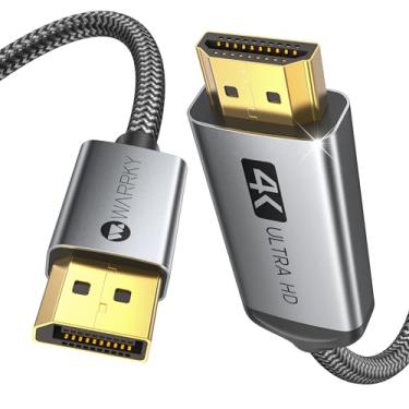 Imagem de Warrky Cabo DisplayPort 4K para HDMI de 3,3 pés [capa de metal, cabo de nylon] Transmissão unidirecional DP 1.2 computador para tela HDMI 1.4 compatível com Dell, HP, Samsung, PC, laptop, projetor, TV