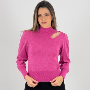 Imagem de Blusa de Lã Via Tricot Brilhosa Gola Alta Feminina-Feminino