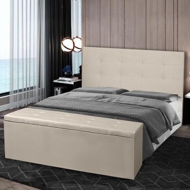 Imagem de Kit Cabeceira E Calçadeira Baú Casal Queen 1,60m Berlim Material Sintético Bege Dal Poz Estofados