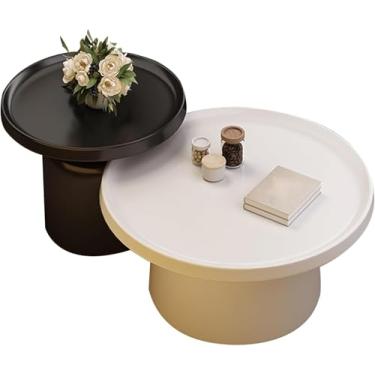 Imagem de Mesa De Café Aninhada Para Sala De Estar, Conjunto De 2 Mesas Finais, Mesa De Café Simples, Pequena Mesa De Café Para Escritório, Big White and Little Black