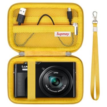 Imagem de Supmay Capa para câmera Panasonic LUMIX ZS99 Point and Shoot Camera/LX10 ZS200D ZS200 ZS80D ZS80 ZS100 ZS70 ZS60, bolsa protetora com bolso de malha para bateria, cabo de carregamento, amarelo