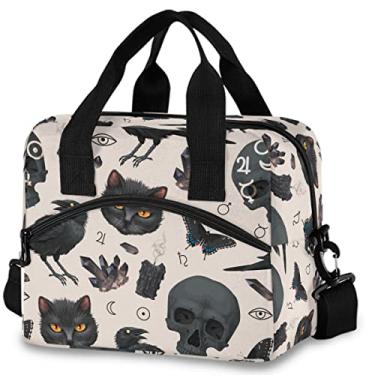 Imagem de MNSRUU Lancheira isolada gótica corvo e gato preto feminina lancheira masculina lancheira reutilizável à prova de vazamento lancheira para trabalho e escola