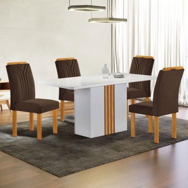 Imagem de Mesa de Jantar 4 Lugares Celeste com Vidro Off White/Cinamomo/Marrom - Cel Móveis