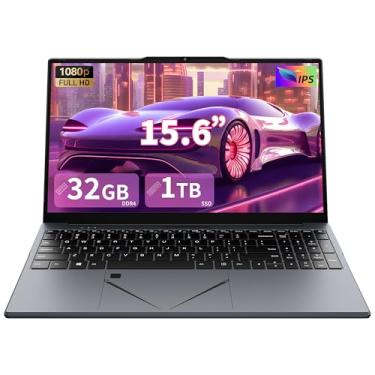 Imagem de AocBook Laptop de 15,6 polegadas, processador quad-core Ryzen 5 3500U (até 3,7 GHz), RAM DDR4 de 32 GB, SSD NVMe de 1 TB, notebook portátil com touchpad ajustável, interruptor de webcam de privacidade