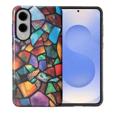 Imagem de ZHEGAILIAN Capa compatível com Samsung Galaxy S25 Edge, capa rígida híbrida de 2 camadas para meninas, meninos, mulheres, homens, mosaico de vidro colorido