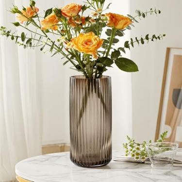 Imagem de GarDream Vaso com nervuras âmbar de 28 cm de altura para flores, vaso de vidro para centros de mesa, bancadas, entrada, vasos decorativos grossos para decoração de casa, sala de estar, cozinha, quarto