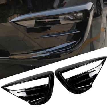 Imagem de FLAMPETUS Capa de acabamento de farol de neblina frontal para Tesla Model Y, 2 peças de tampa de pálpebras de sobrancelha de farol de neblina, acabamento de lâmina, acessórios de spoiler para modelo Y