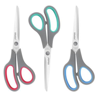 Imagem de Vitoler Tesoura Para Serviço Pesado A Granel, Pacote Com 3, De Cozinha, Super Escritório Costura, Corte Tecido E Embrulho Presente, Destros/Canhotos