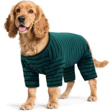 Imagem de LETSQK Pijama listrado para cães – pijamas para cães pequenos a grandes, terno de lã para derramar, pijama elástico e lavável na máquina, corte de barriga para machos, ótimo para cirurgia e clima frio