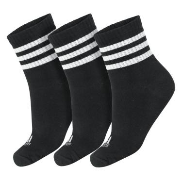 Imagem de Meia Adidas Cano Médio Três Listras 41 ao 43 Pack Com 3 Pares Preto e Branco
