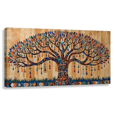 Imagem de Árvore da Vida Arte de Parede Impressão em Tela Decoração Harmonia da Vida Folhas Coloridas Padrões Vibrantes Sala de Estar Quarto 60x30cmx1