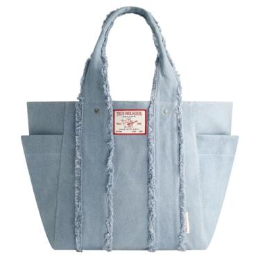 Imagem de True Religion Sacola, bolsa de viagem jeans feminina com alça desgastada