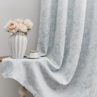 Imagem de Beauoop Cortinas blecaute floral, 2 painéis, 2 painéis, para quarto, sala de estar, flor azul, chenille, texturizada, escurecimento, isolamento térmico, ilhós, à prova de som, tratamentos de janela,