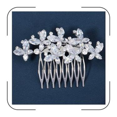 Imagem de Pente de cabelo de noiva de zircônia cúbica brilhante borboletas de cristal para casamento broche de cabelo de noiva prata ouro CZ acessórios de cabelo formais para noiva HB070 (prata)