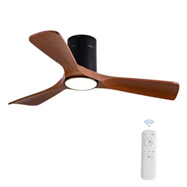 Imagem de XBIBI Ventiladores de teto de montagem embutida com luzes, ventilador de teto de perfil baixo de 106,7 cm com luz e controle remoto, ventilador de teto reversível sem ruído para quarto, interno