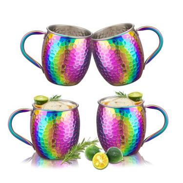 Imagem de UNISWEET Conjunto de 4 canecas de mule Moscou, caneca de cobre com padrão de pedra galvanizada, forro de aço inoxidável 304, perfeita para vinho, cerveja, bebida fria, bar, festa, presentes (cobre