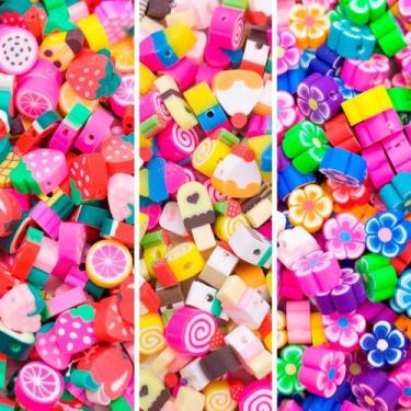 Imagem de Kit Miçanga Infantil Docinhos Frutinhas Florzinha 3 Modelos Fimo 300pç