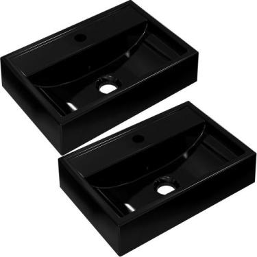 Imagem de Kit 02 Cubas de Apoio Retangular Para Banheiro Lavabo C01 Q450 Preto -