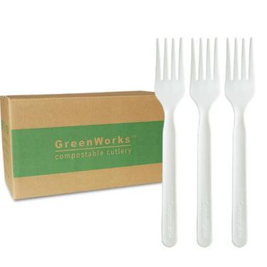 Imagem de Garfos compostáveis GreenWorks 1000 unidades, pesados, 7 polegadas