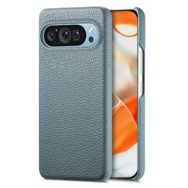 Imagem de POYUFRG Capa fina para Google Pixel 10 Pro/10 Pro XL/10, capa de couro com padrão de lichia minimalista suporta carregamento sem fio, azul, 10