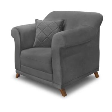 Imagem de Poltrona Decorativa em Suede Cinza com Pés de Madeira - Amsterdam Luca