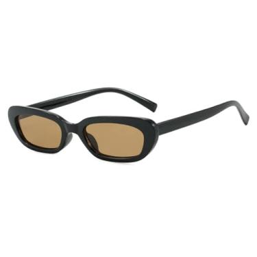 Imagem de Óculos de sol gatinho pequeno, fashion, feminino, uv400, retrô, azul, verde, masculino, retangular (chá preto)
