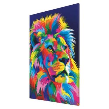 Imagem de Quadro Decorativo Leão Colorido Abstrato em Lona 60x40 cm Animais - DC