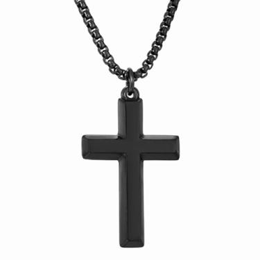 Imagem de VIPV Colar de cruz masculino prata ouro preto aço inoxidável borda chanfrada pingente cruz colar cristão para homens crucifixo caixa pingente comprimento 55-61 cm, 24 inches, Metal, Sem Pedra Preciosa
