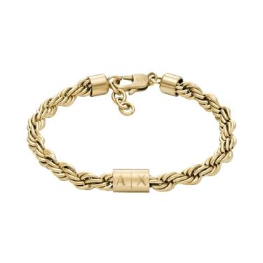 Imagem de Armani Exchange Pulseira de corrente de aço inoxidável dourada masculina (modelo: AXG0124710), One Size, Aço inoxidável, Sem pedras preciosas