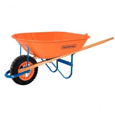 Imagem de Carrinho De Mão Tramontina Com Caçamba Extrafunda Metálica Laranja 80 Litros Braço De Madeira E Pneu Maciço