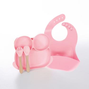 Imagem de Kit De Refeição Infantil Treinamento Alimentar 4 Peças Silicone Rosa