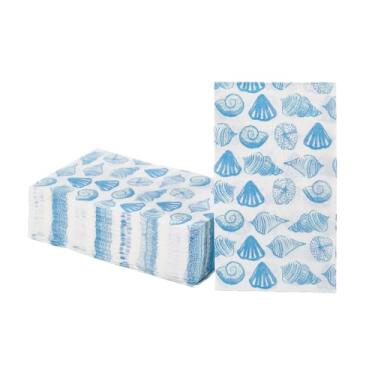 Imagem de Ottin Guardanapos de papel para convidados Blue Coastal Seashell & Conch – 60 unidades, 3 camadas, design de concha e concha, toalhas descartáveis para convidados para casamentos à beira-mar, festas