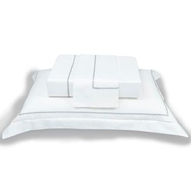 Imagem de Plumasul Jogo de Cama Eterna Catena 100% Algodão Percal 200 Fios Solteiro 3 peças Cor Branco Festone Prata
