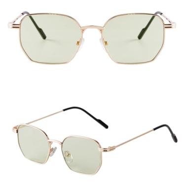 Imagem de VFDHN Óculos de sol retrô com armação retangular de metal, lentes femininas, masculinas, fashion, pequenos tons, uv400 (5)