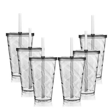 Imagem de Kit 6 Copos Twister Com Tampa E Canudo Acrílico 700ml