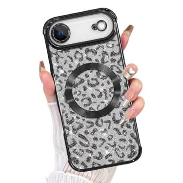 Imagem de Fiyart Capa projetada para iPhone Air 2025, compatível com MagSafe Plating Proteção para câmera Cheetah Leopard Print Glitter Magnetic para mulheres e homens à prova de choque para telefone 6,6