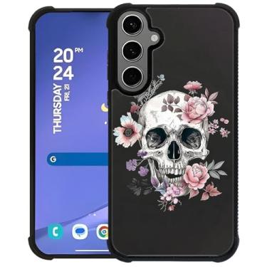 Imagem de Goodsprout Compatível com Samsung Galaxy S24 S25 Plus, crânio branco rosa rosa design incrível padrão à prova de choque anti-arranhões capa traseira rígida PC para Samsung Galaxy S24 S25 Plus