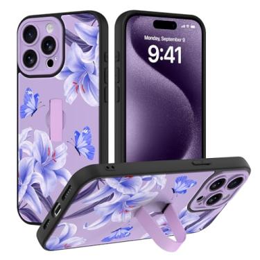 Imagem de AIGOMARA Capa compatível com iPhone 15 Pro Max com alça de dedo, estampa floral de lírio de borboleta para mulheres e meninas, capa protetora fina à prova de choque de TPU macio para iPhone 15 Pro Max