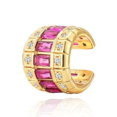 Imagem de DREMMY STUDIOS Ear cuff não perfurado para mulheres | Argola aberta de pérola rubi vermelha banhada a ouro 14K com zircônia cúbica sem piercing | Brinco falso de cartilagem com clipe para presente