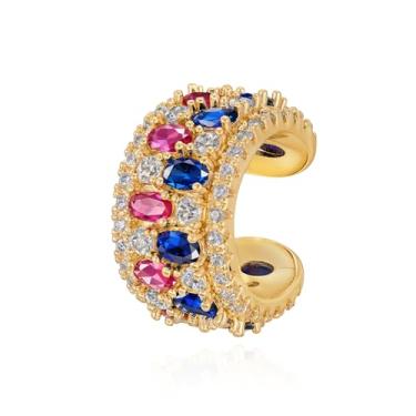 Imagem de DREMMY STUDIOS Ear cuff não perfurado para mulheres | Argola aberta de pérola rubi vermelha banhada a ouro 14K com zircônia cúbica sem piercing | Brinco falso de cartilagem com clipe para presente